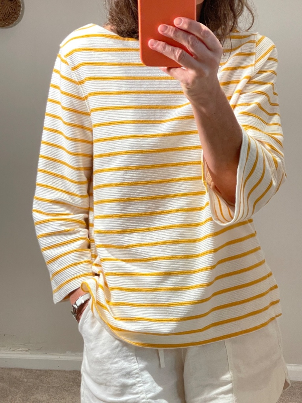 Old Navy white and orange stripes cotton blend knit sweater women M